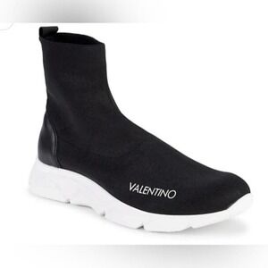 Valentino Sock Sneakers Black White Logo Chunky Sole Women Size 9